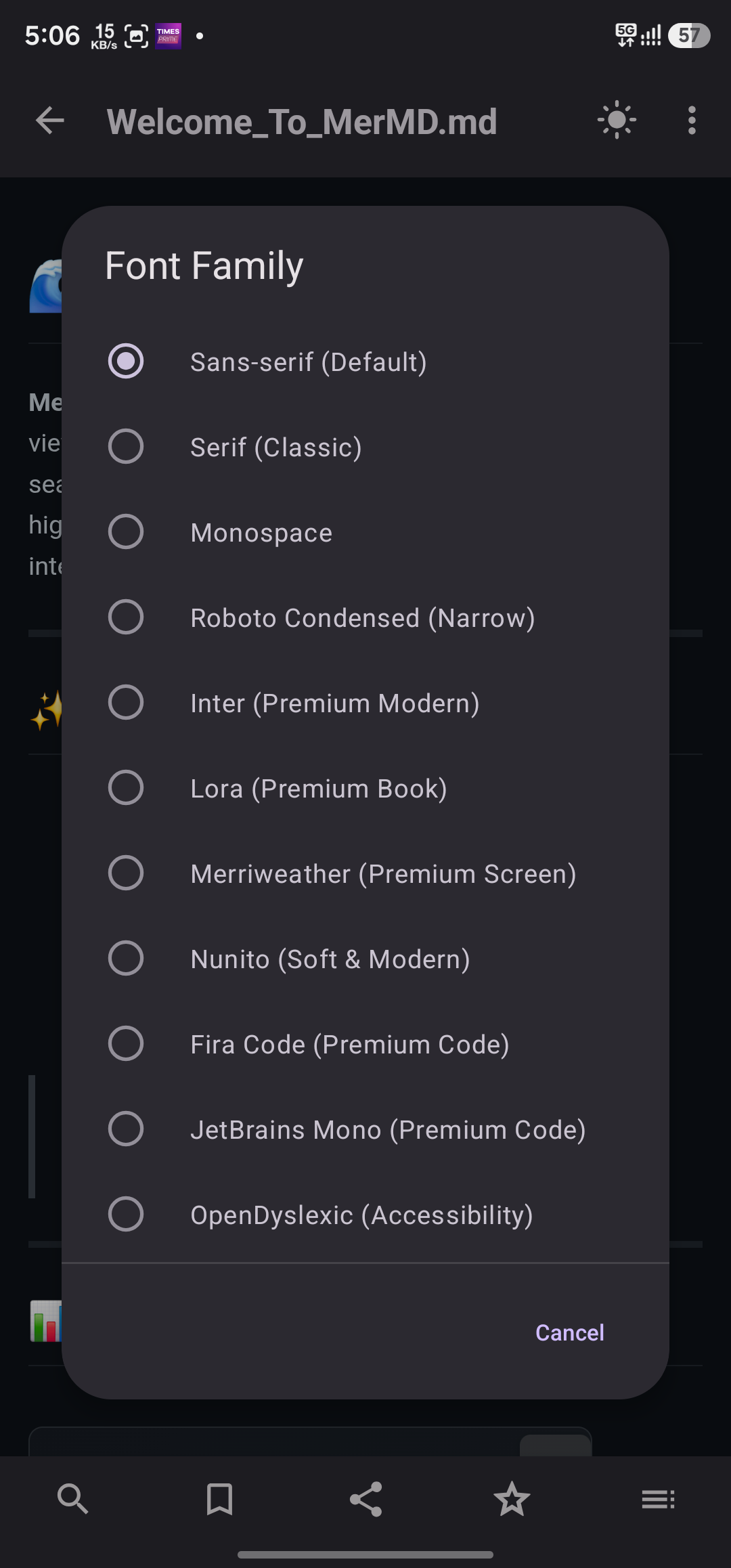 Font family selection